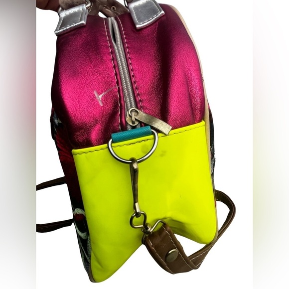 Mexican Floral Embroidered Suede Leather Handbag Colorful Medium Handmade - Picture 8 of 12